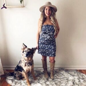 Denim Chambray Floral Mini Dress